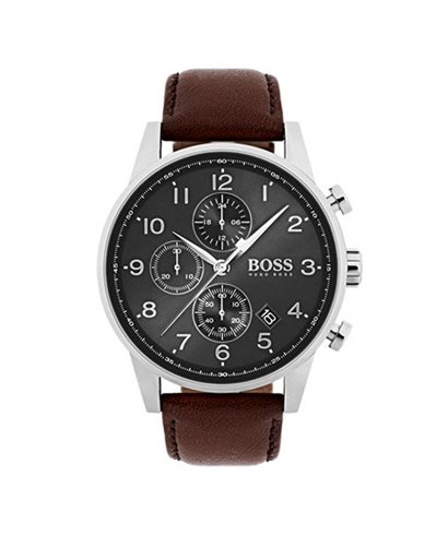1513494 HUGO BOSS  Chronograph Navigator Brown Leather Strap         