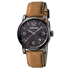 01.1041.129 WENGER Urban Metropolitan Stainless Brown Leather Band Black Dial Men's  Swiss made ručni sat    